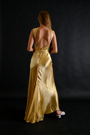 1930s Lemon Hammered Silk 3 Piece Gown Ensemble [xs/sm]