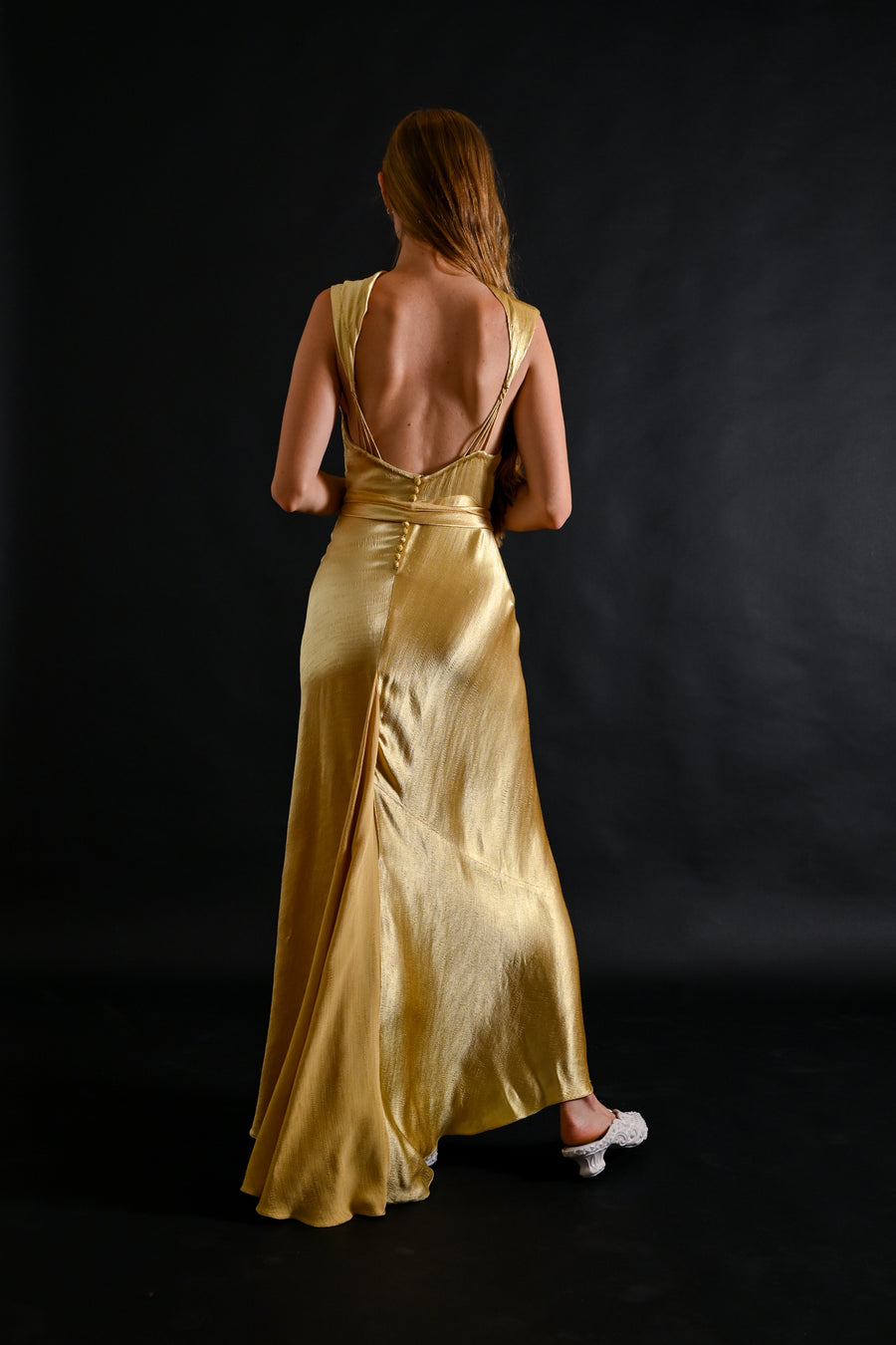 1930s Lemon Hammered Silk 3 Piece Gown Ensemble [xs/sm]
