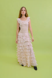1930s Pastel Silk Organza Ruffle Gown [xs]