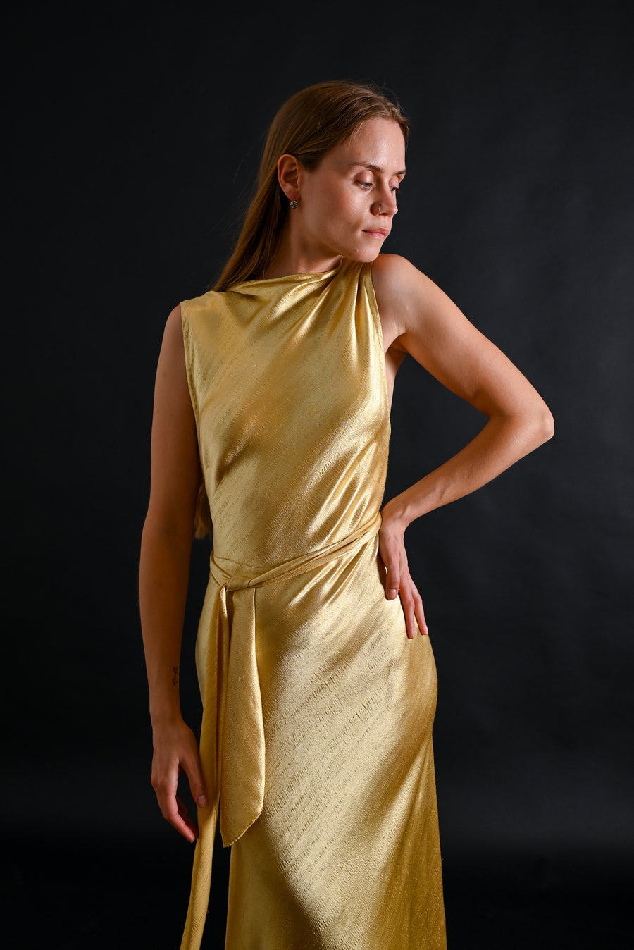 1930s Lemon Hammered Silk 3 Piece Gown Ensemble [xs/sm]