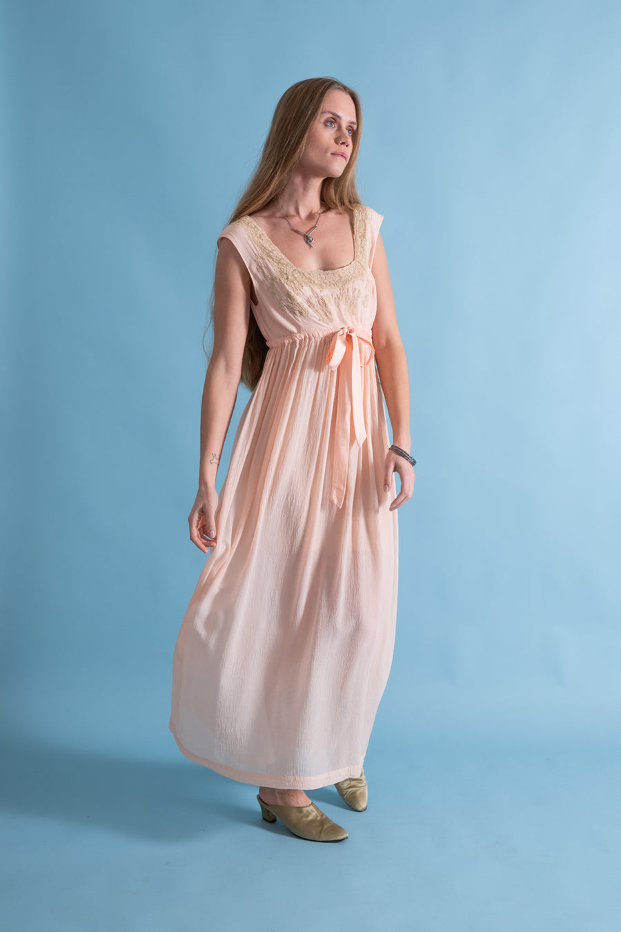 1930s French Empire Waist Silk Chiffon Gown [xs/sm/med]