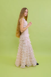 1930s Pastel Silk Organza Ruffle Gown [xs]