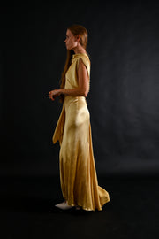 1930s Lemon Hammered Silk 3 Piece Gown Ensemble [xs/sm]