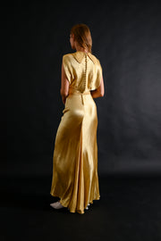 1930s Lemon Hammered Silk 3 Piece Gown Ensemble [xs/sm]