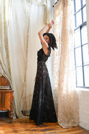 1930s Ink Lace Art Deco Gown