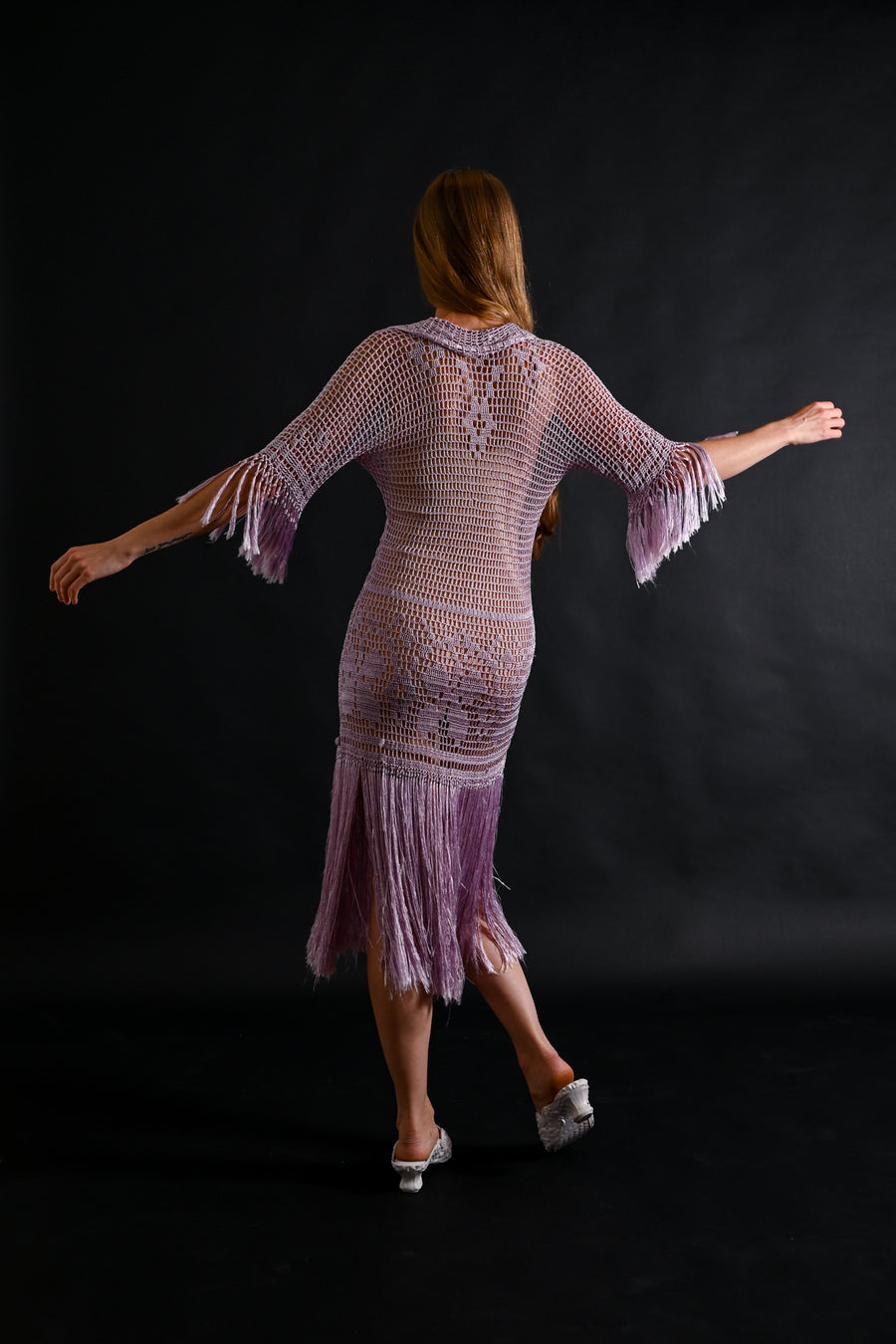 1920s Lavender Rayon Crochet Fringe Tunic [sm/med/lrg]
