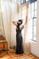 1930s Ink Lace Art Deco Gown