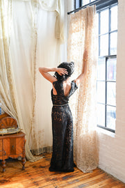 1930s Ink Lace Art Deco Gown