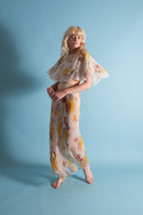1930s Pastel Painterly Floral Silk Chiffon Gown [xs/sm]