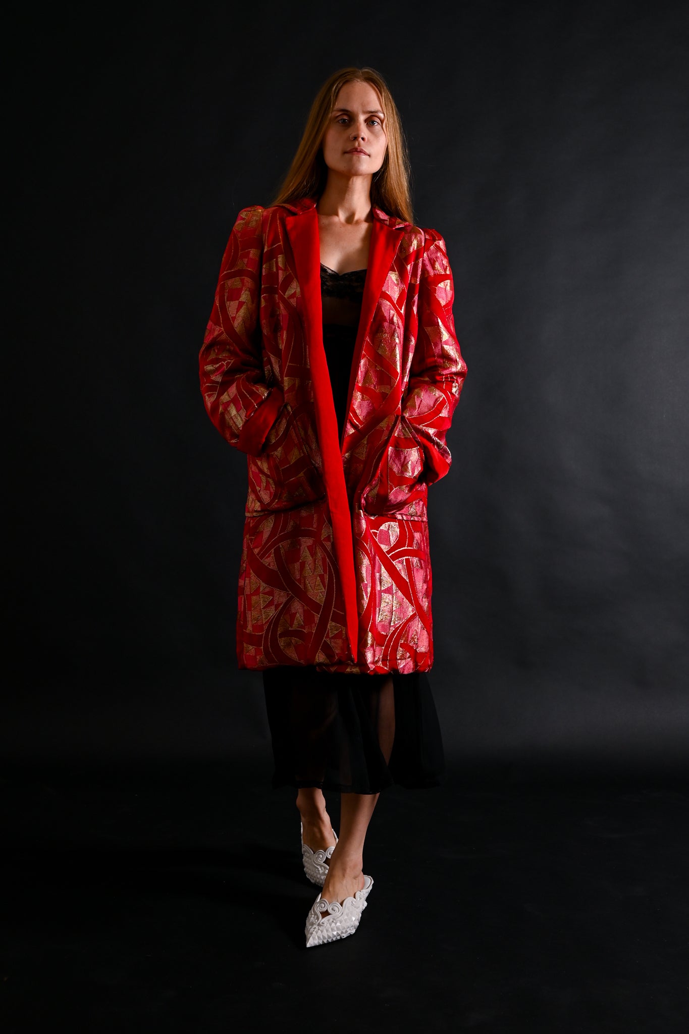 1930s Scarlet Art Deco Silk Lamé Jacket [xs/sm/med]