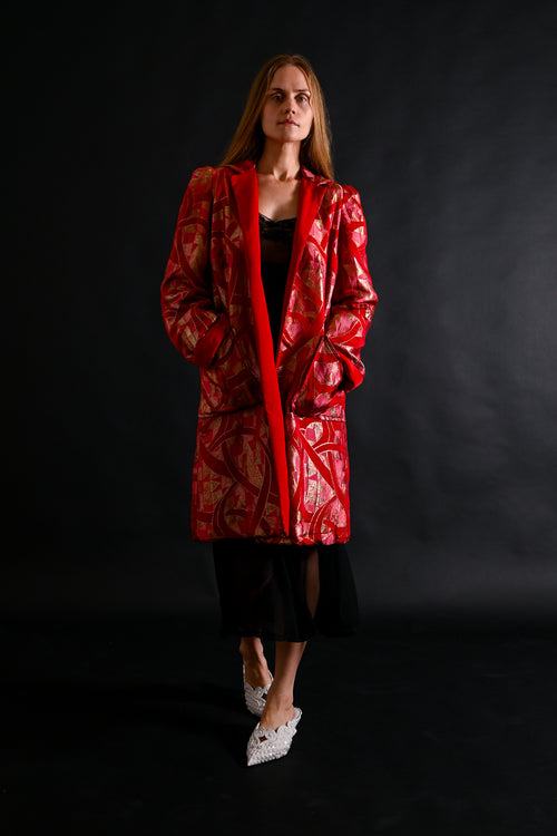 1930s Scarlet Art Deco Silk Lamé Jacket [xs/sm/med]