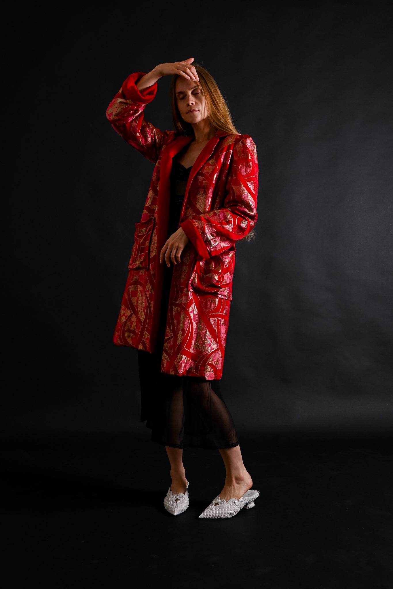 1930s Scarlet Art Deco Silk Lamé Jacket [xs/sm/med]