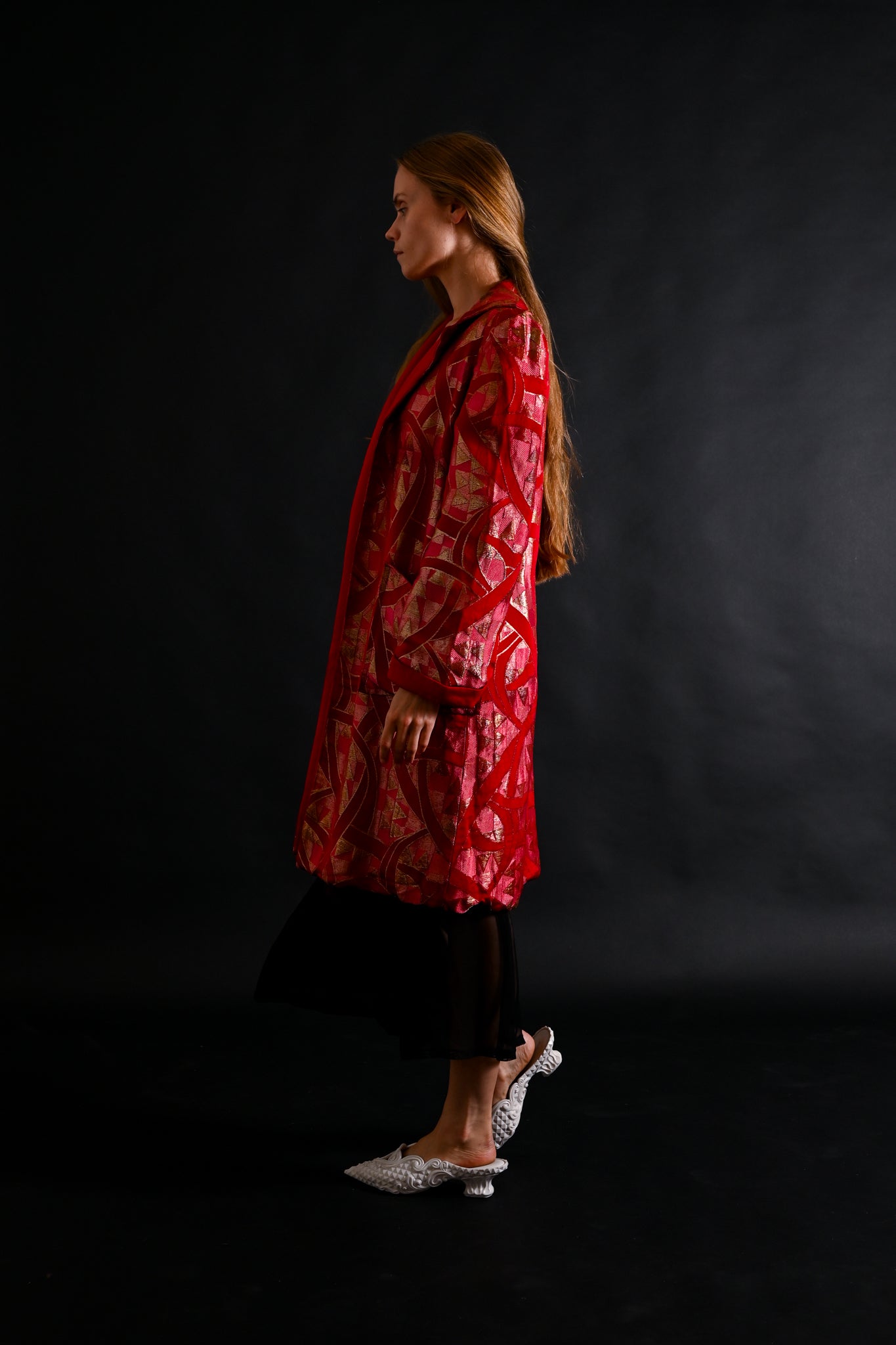 1930s Scarlet Art Deco Silk Lamé Jacket [xs/sm/med]