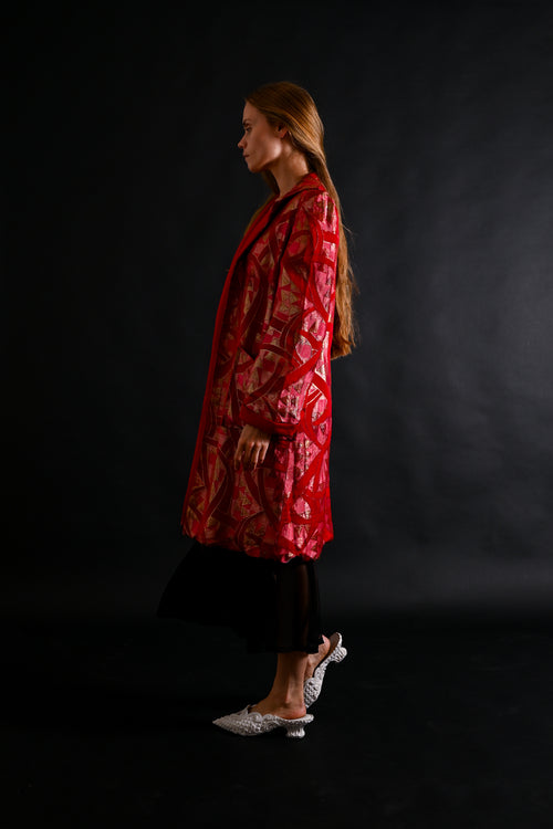 1930s Scarlet Art Deco Silk Lamé Jacket [xs/sm/med]