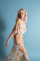 1930s Pastel Painterly Floral Silk Chiffon Gown [xs/sm]