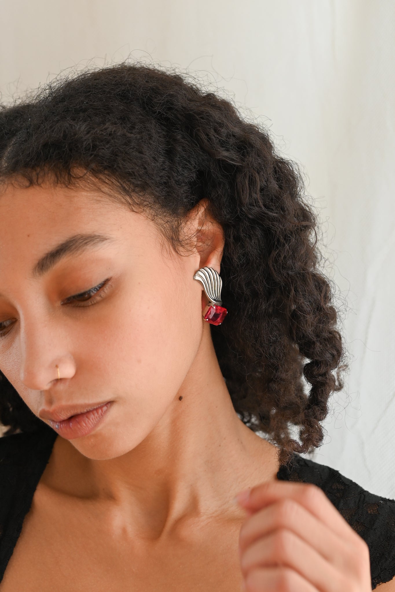 1940s Cerise Paste Winged Clip On Earrings