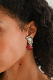 1940s Cerise Paste Winged Clip On Earrings