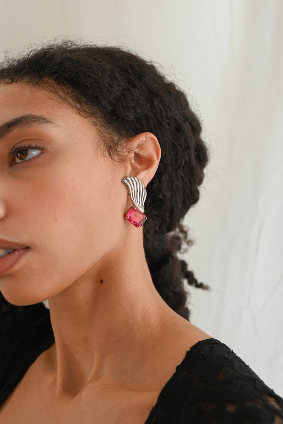 1940s Cerise Paste Winged Clip On Earrings