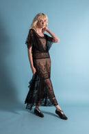 1920s Silk Chantilly Lace Tiered Gown [xs/sm]
