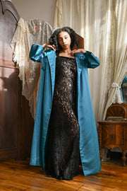 1950s Teal Duchesse Silk Opera Coat
