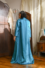 1950s Teal Duchesse Silk Opera Coat