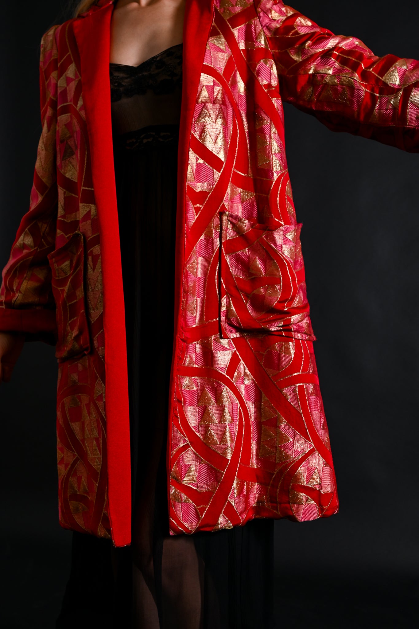 1930s Scarlet Art Deco Silk Lamé Jacket [xs/sm/med]