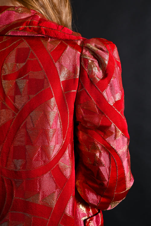 1930s Scarlet Art Deco Silk Lamé Jacket [xs/sm/med]