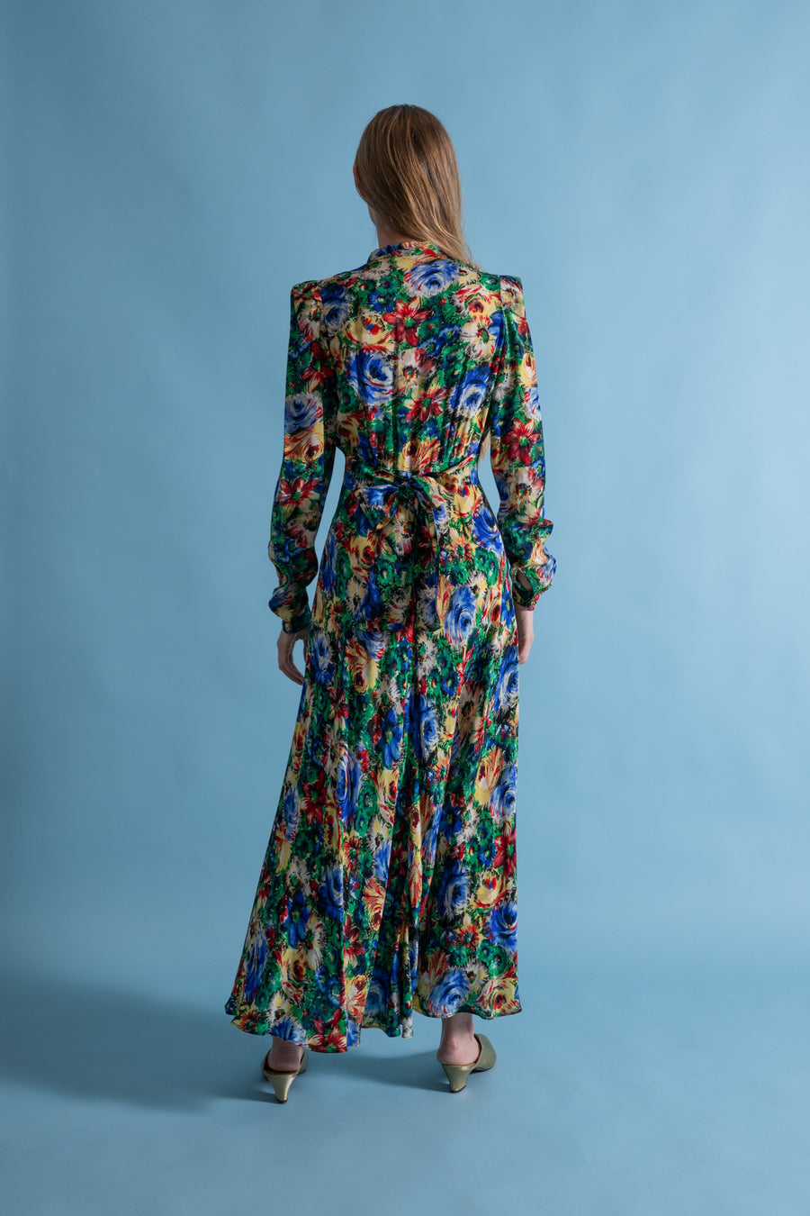 1930s Vivid Floral Silk Crepe Gown [xs/sm/med]