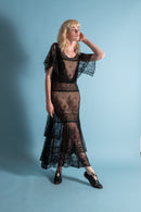 1920s Silk Chantilly Lace Tiered Gown [xs/sm]