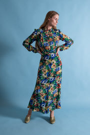 1930s Vivid Floral Silk Crepe Gown [xs/sm/med]