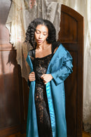 1950s Teal Duchesse Silk Opera Coat