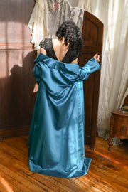 1950s Teal Duchesse Silk Opera Coat