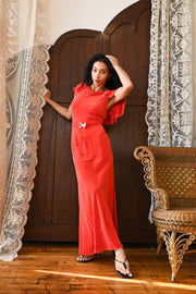 1930s Scarlet Terry Velvet Bias Cut Gown