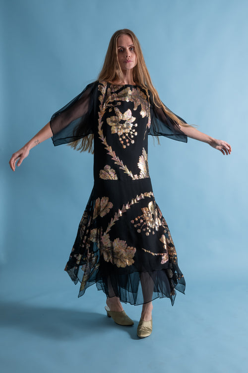 1980s Silk Lamé Handkerchief Gown [xs/sm]