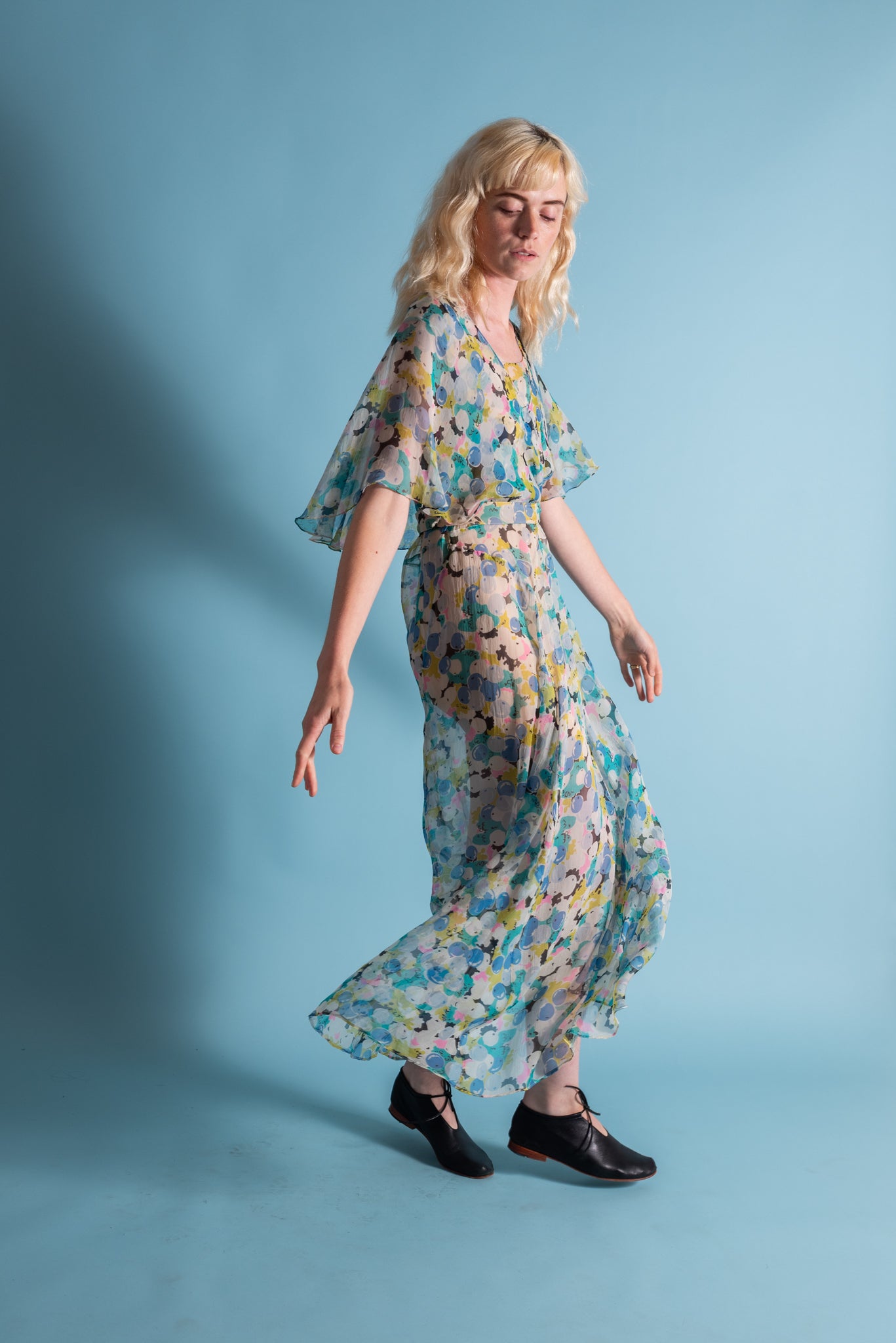 1930s Blueberry Silk Chiffon Capelet Gown [med/lrg/xl]