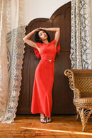 1930s Scarlet Terry Velvet Bias Cut Gown