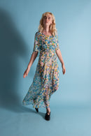 1930s Blueberry Silk Chiffon Capelet Gown [med/lrg/xl]