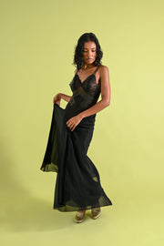 1940's Lucie Ann Silk Chiffon Lace Appliqué Gown [xs/sm]