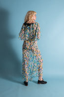 1930s Blueberry Silk Chiffon Capelet Gown [med/lrg/xl]