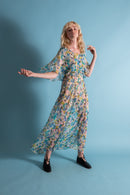 1930s Blueberry Silk Chiffon Capelet Gown [med/lrg/xl]