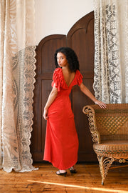 1930s Scarlet Terry Velvet Bias Cut Gown