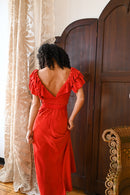 1930s Scarlet Terry Velvet Bias Cut Gown