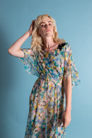 1930s Blueberry Silk Chiffon Capelet Gown [med/lrg/xl]