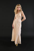 1930s Rose Embroidered Silk Gown [xs/sm]