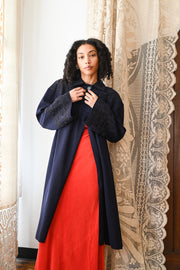 1940s Black Iris Beaded Soutache Swing Coat