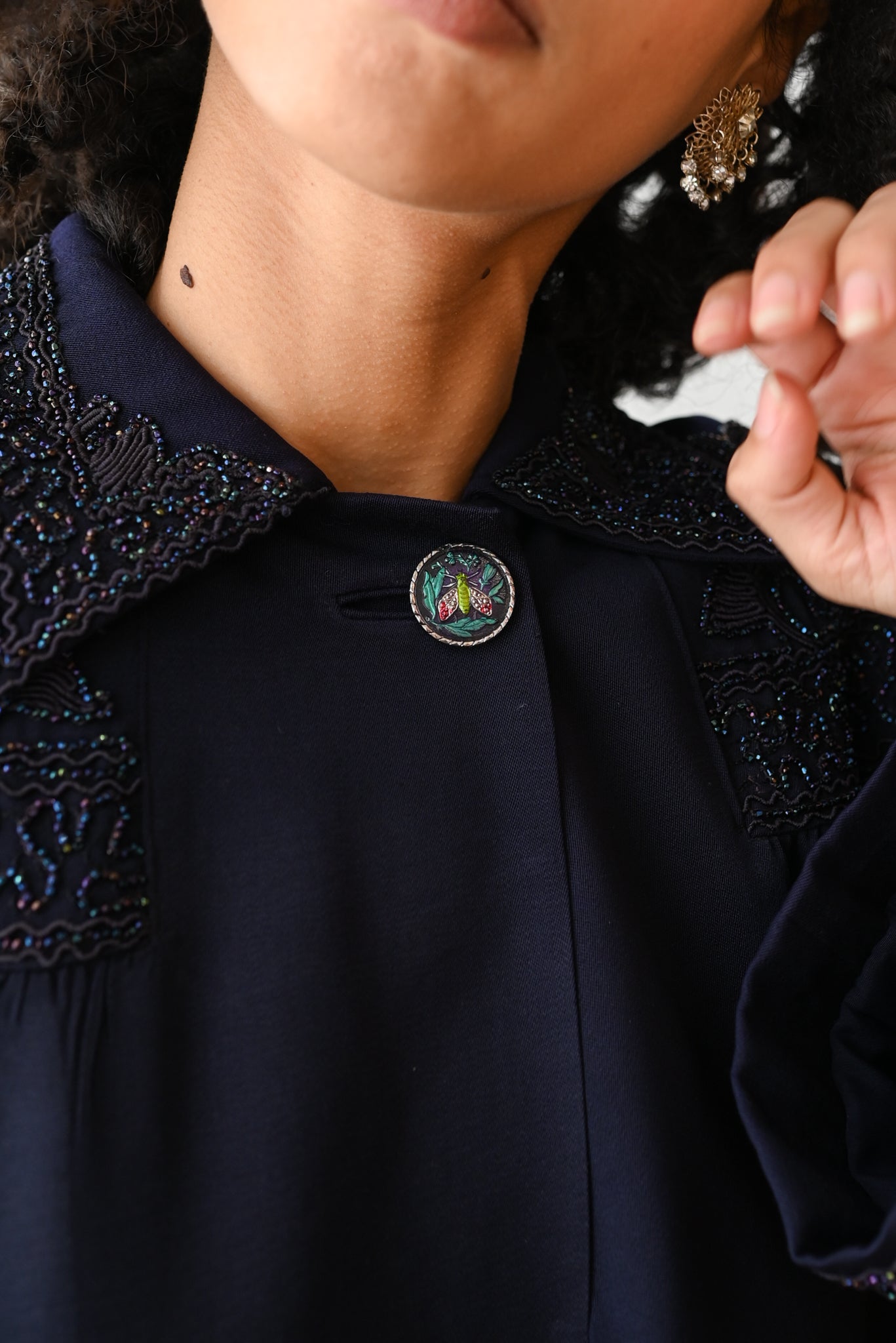 1940s Black Iris Beaded Soutache Swing Coat