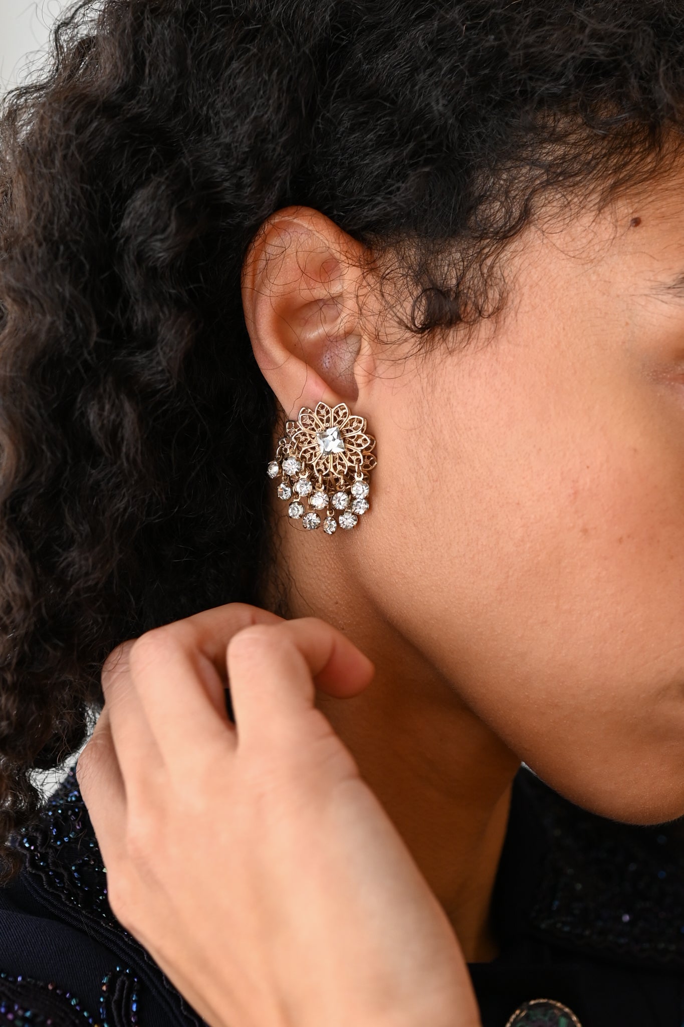 Midcentury Rhinestone Dangle Clip Ons