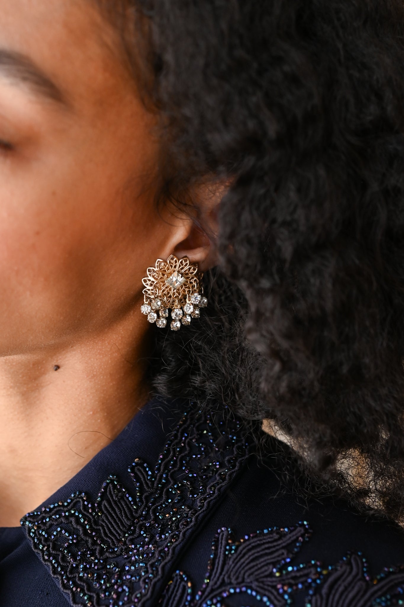 Midcentury Rhinestone Dangle Clip Ons