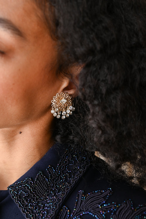 Midcentury Rhinestone Dangle Clip Ons