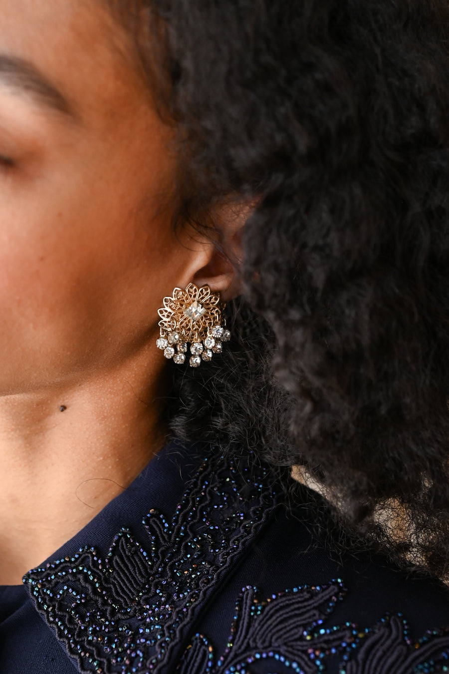 Midcentury Rhinestone Dangle Clip Ons